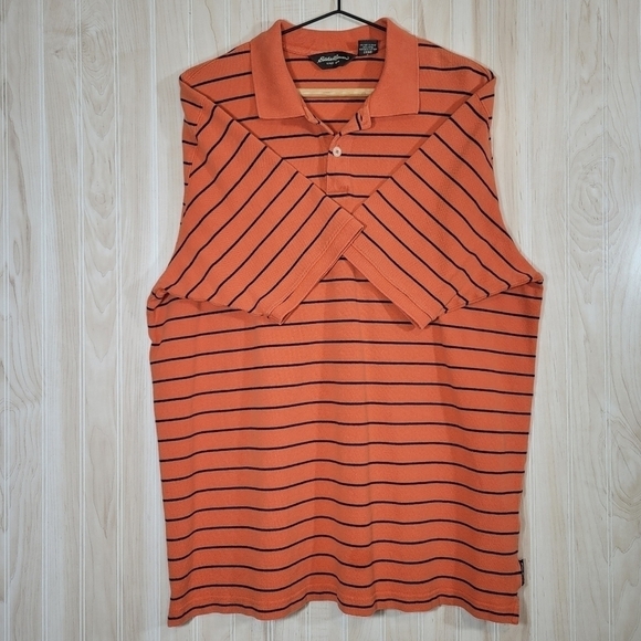 Eddie Bauer Men’s Orange Striped Polo Sz LT - Picture 5 of 5